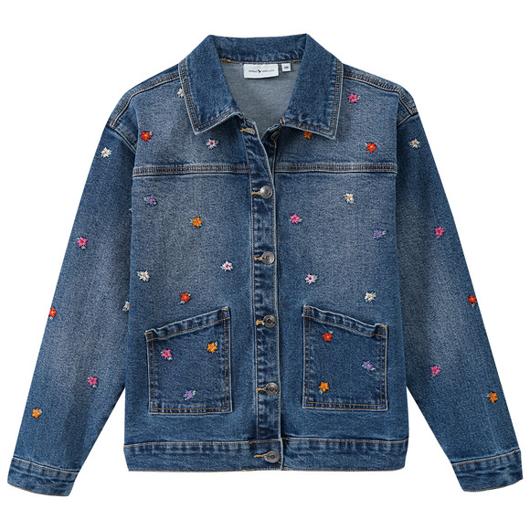 Mädchen Jeansjacke mit Blumen-Stickerei