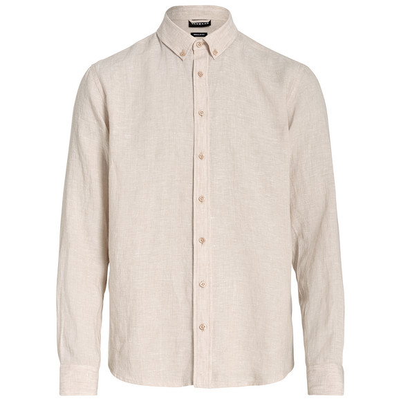 Herren Leinen-Hemd mit Button-Down-Kragen beige