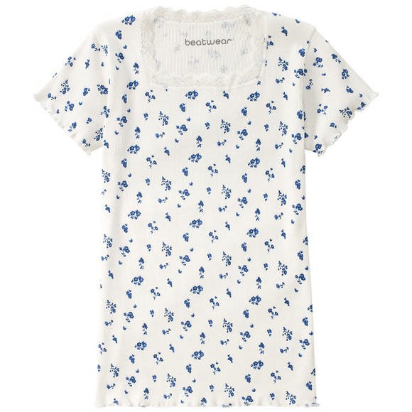 Mädchen T-Shirt mit Spitze weiss