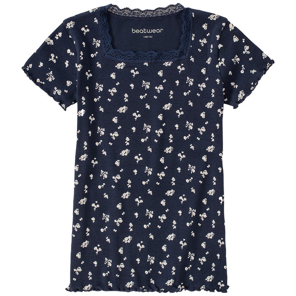 Mädchen T-Shirt mit Spitze dunkelblau