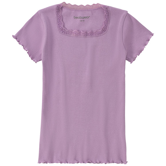 Mädchen T-Shirt mit Spitze helllila