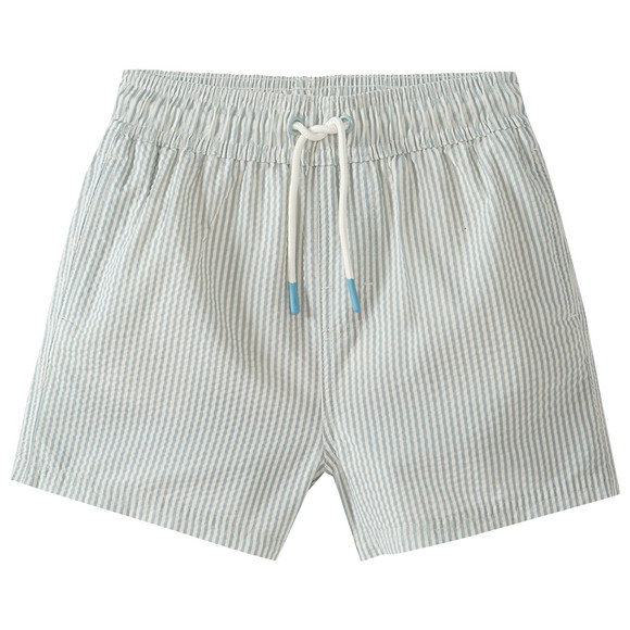 Jungen Badeshorts mit Seersucker-Streifen türkis / weiss