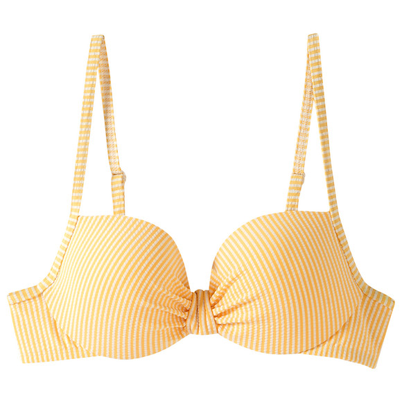Damen Bikinioberteil mit Seersucker-Streifen gelb / weiss