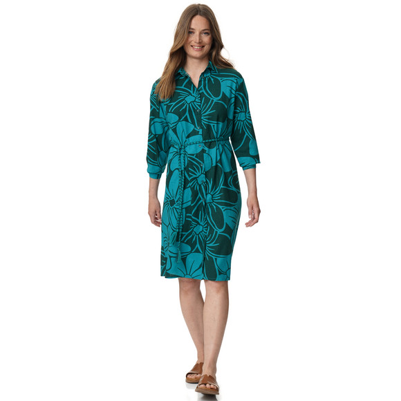 Damen Leinen-Hemdkleid mit Blumen-Allover