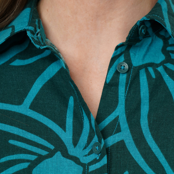 Damen Leinen-Hemdkleid mit Blumen-Allover