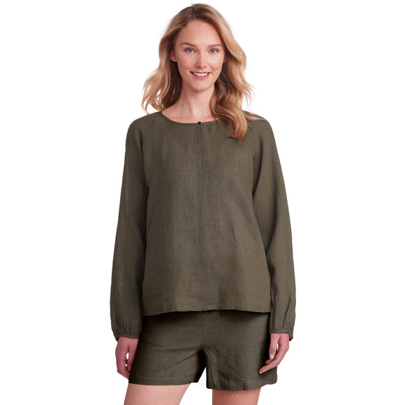 Damen Leinen-Bluse unifarben