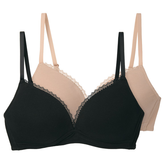 2 Damen Soft-BHs mit Spitze schwarz