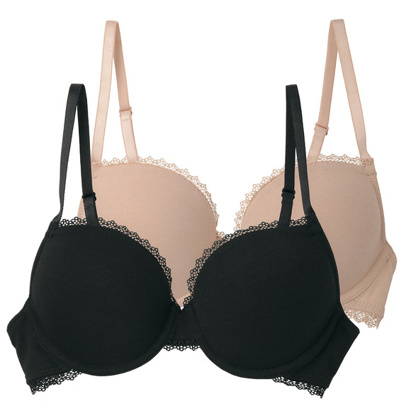 2 Damen Bügel-BHs mit Spitze schwarz