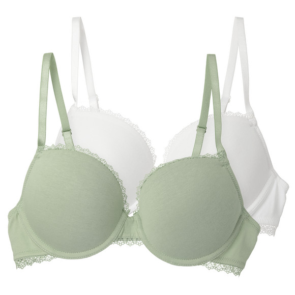 2 Damen Bügel-BHs mit Spitze hellgrün / weiss