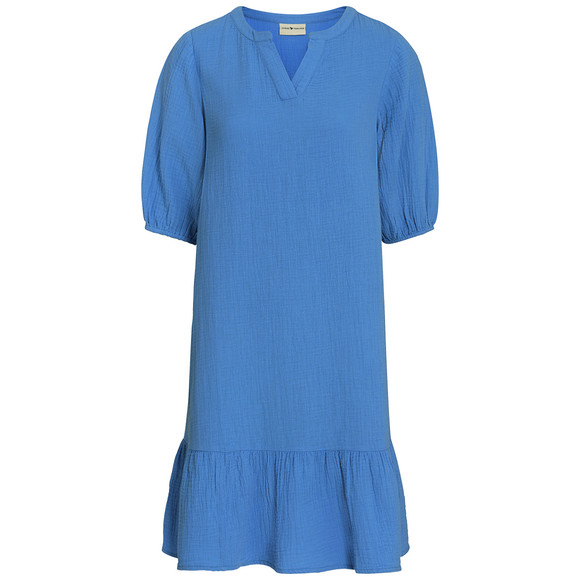Damen Musselin-Kleid in Unifarben blau
