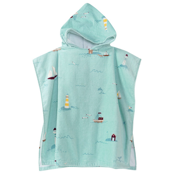 Kinder Badeponcho mit Segelschiffen türkis