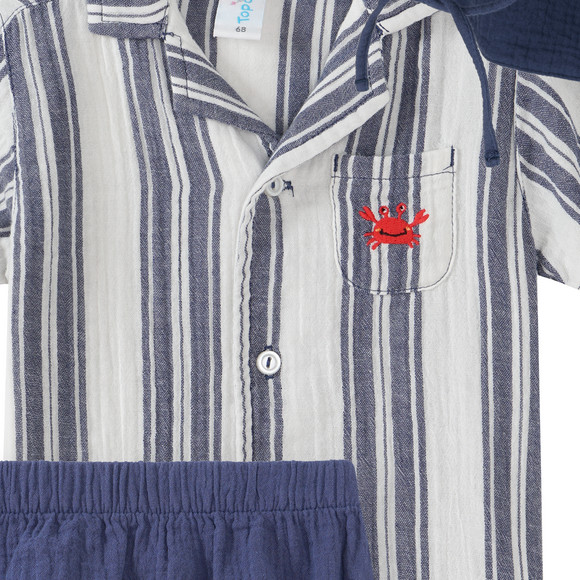 Newborn Set aus Musselin-Hemd, Shorts und Hut