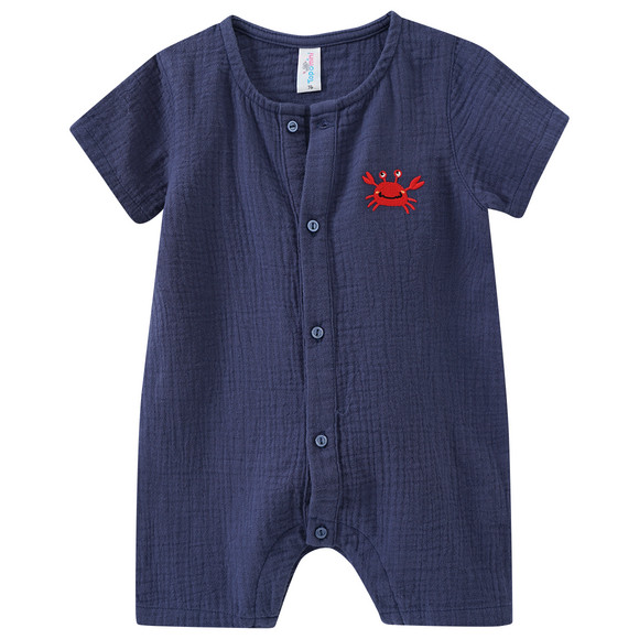 Mousseline baby-overall met borduursel donkerblauw