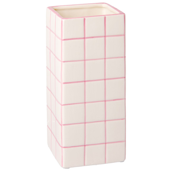 Vaas in betegelde look roze / wit