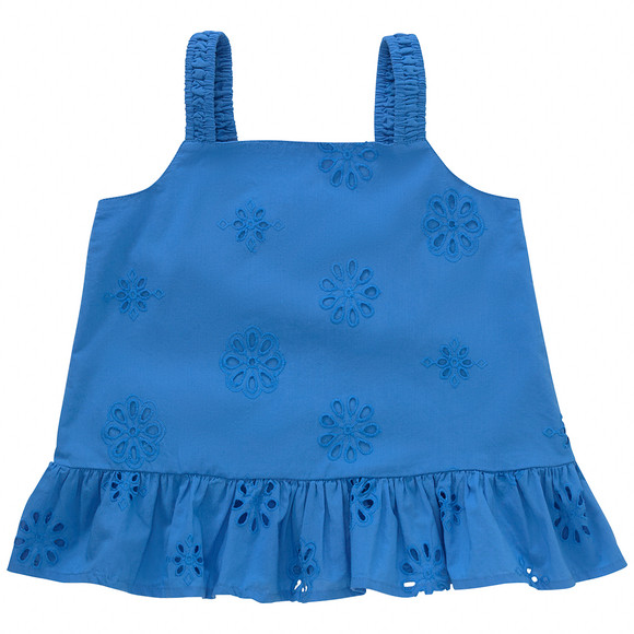 Mädchen Top mit Lochstickerei blau