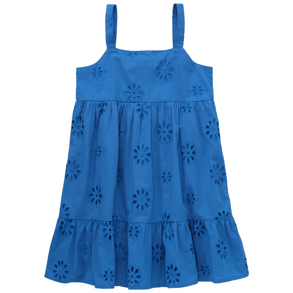 Mädchen Kleid mit Lochstickerei blau