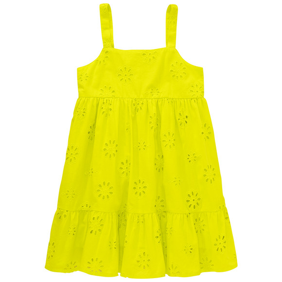 Mädchen Kleid mit Lochstickerei gelbgrün