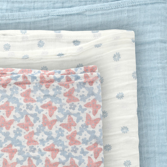 3 mousselindoeken in verschillende dessins