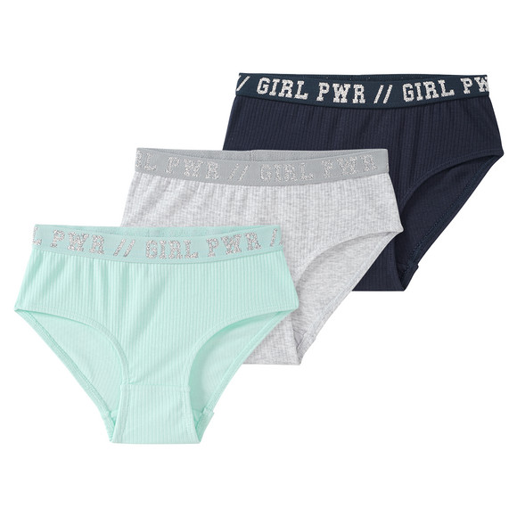 3 Mädchen Pantys mit Bio-Baumwolle dunkelblau / mintgrün / hellgrau
