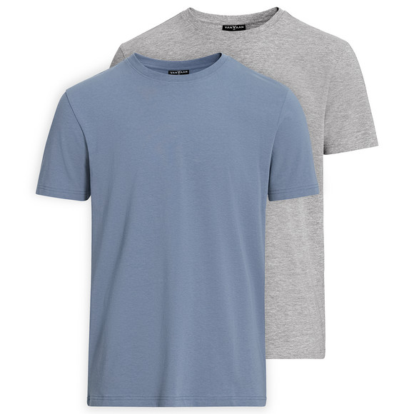 2 Heren T-Shirts met ronde halslijn lichtgrijs / blauw