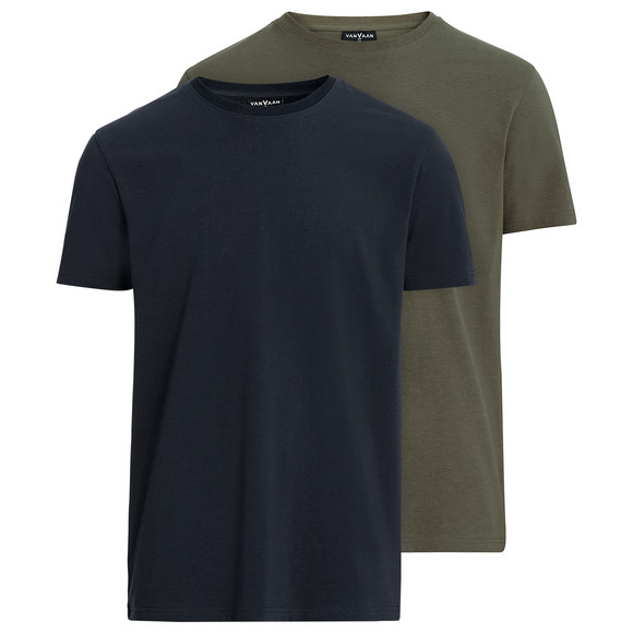 2 Heren T-Shirts met ronde halslijn donkergroen / donkerblauw