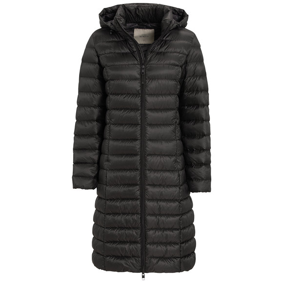 Dames zachte donsjas met capuchon zwart
