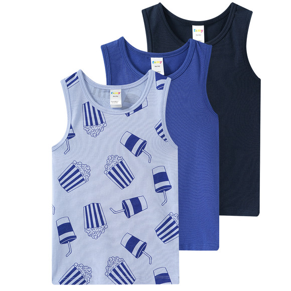 3 babyonderhemden in verschillende dessins lichtblauw / donkerblauw / blauw