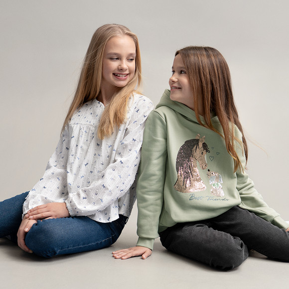 Mädchen Bluse mit Pferde-Allover