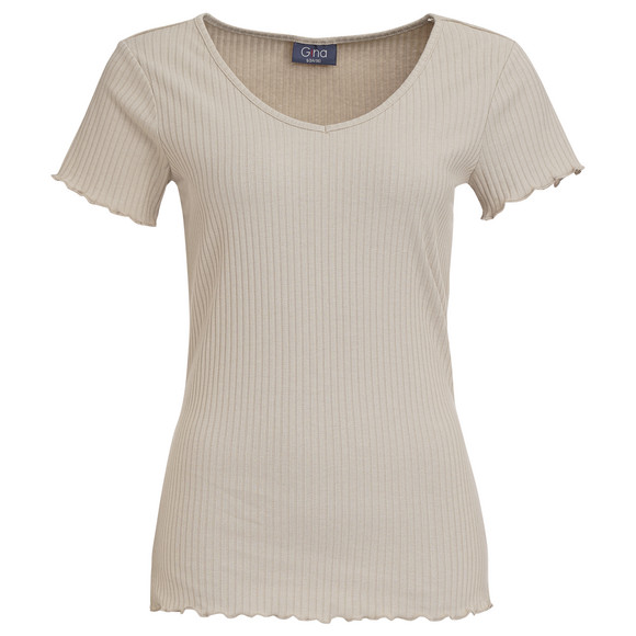 Dames T-Shirts met geribbelde textuur beige