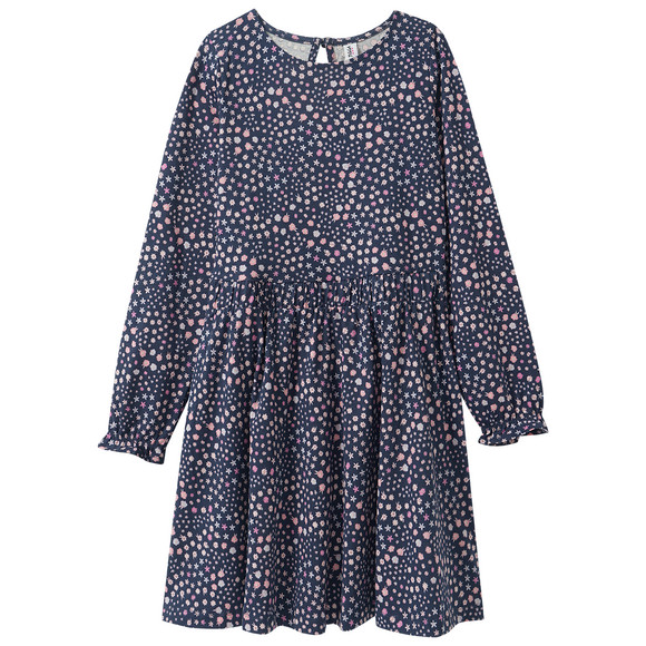 Meisjesjurk met bloemen all-over donkerblauw