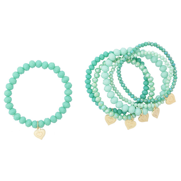 6 Armbanden met hartjeshanger voor dames turquoise