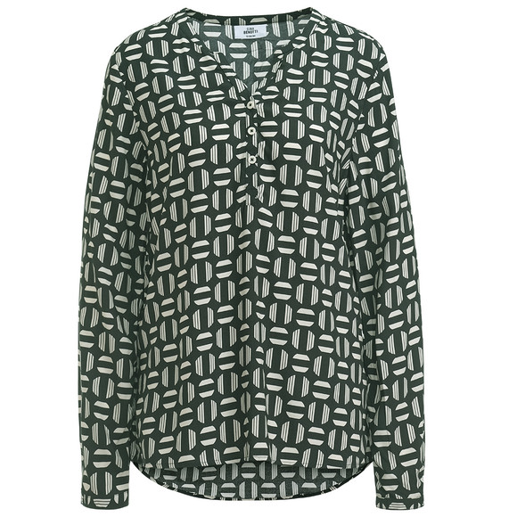 Damesblouse met omgeslagen mouwen wit / dennengroen