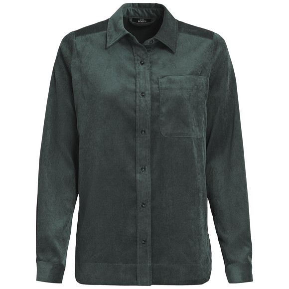 Damesblouse van corduroy met afgeronde zoom dennengroen