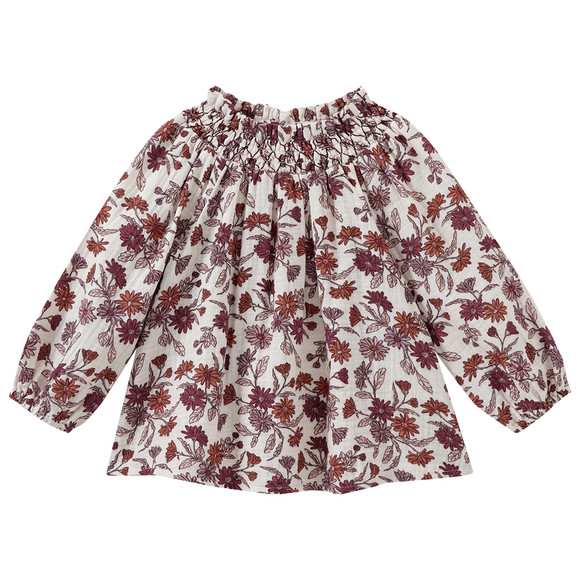 Mousseline blouse voor baby’s met smokwerk