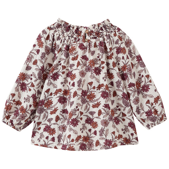 Mousseline blouse voor baby’s met smokwerk