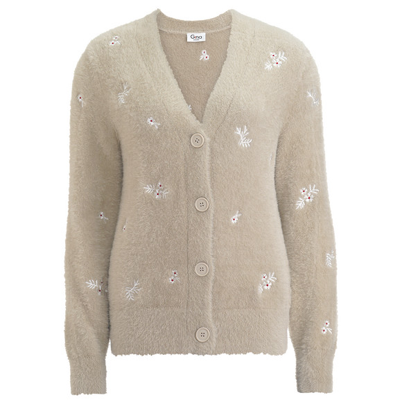 Damesvest met bloemenborduursel beige