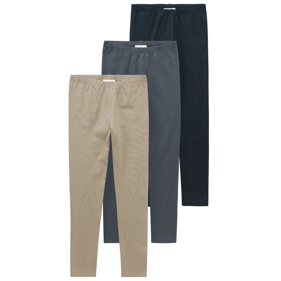 3 kinderleggings met biologisch katoen donkerblauw / grijs / beige