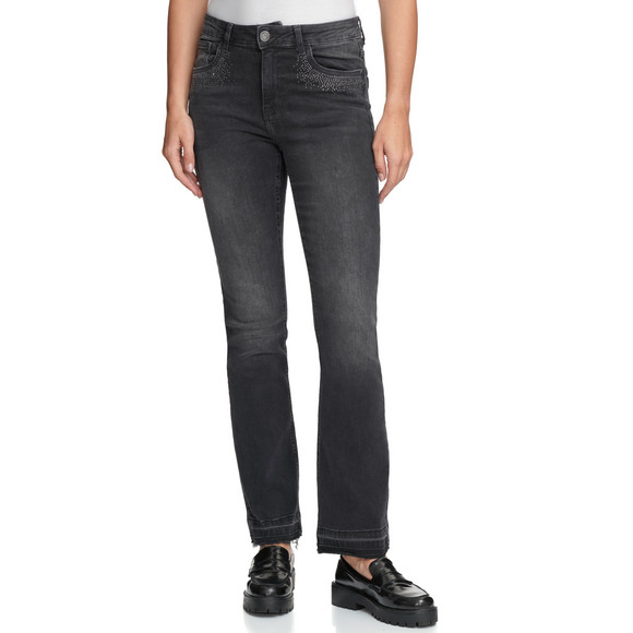 Damen Bootcut-Jeans mit Used-Waschung