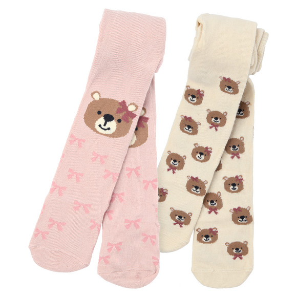 2 Mädchen Strumpfhosen mit Bären-Motiven