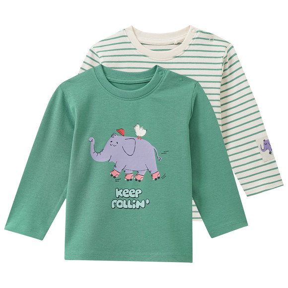 2 babyhemden met lange mouwen groen / crème