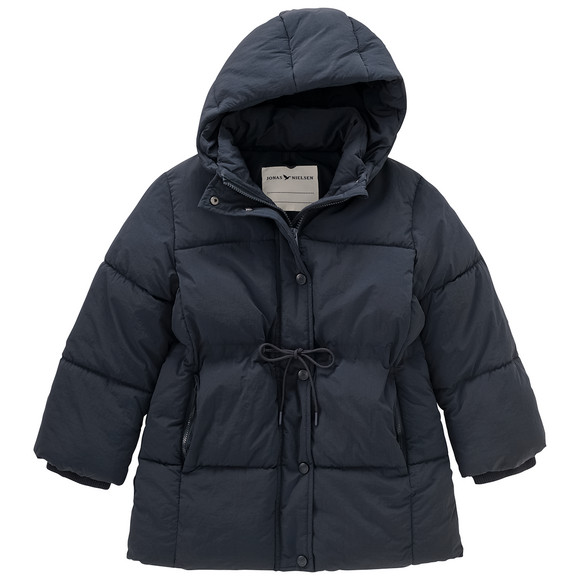 Meisjes pufferjas met capuchon donkerblauw