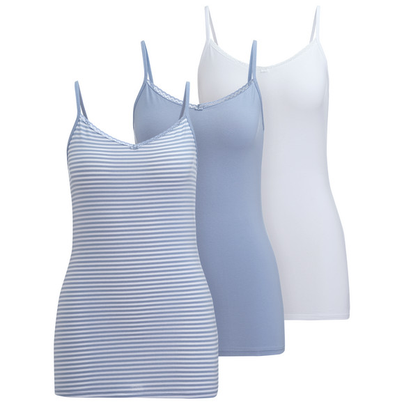 3 Damen Unterhemden im Set hellblau / weiss