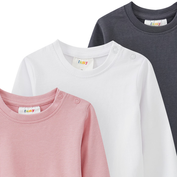 3 Baby Langarmshirts in Unifarben