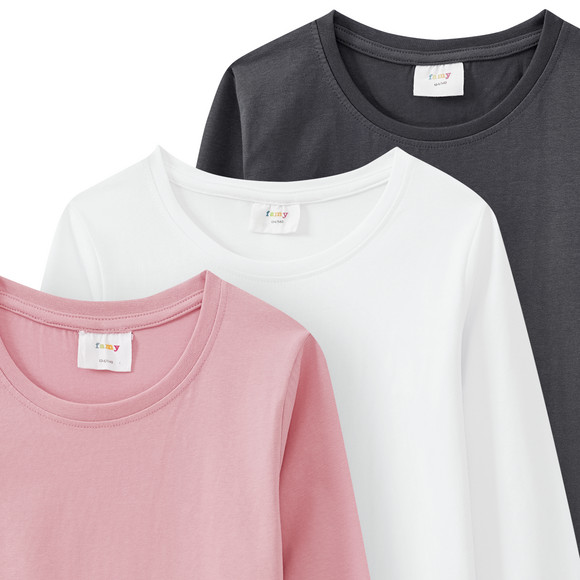3 Mädchen Langarmshirts in Unifarben