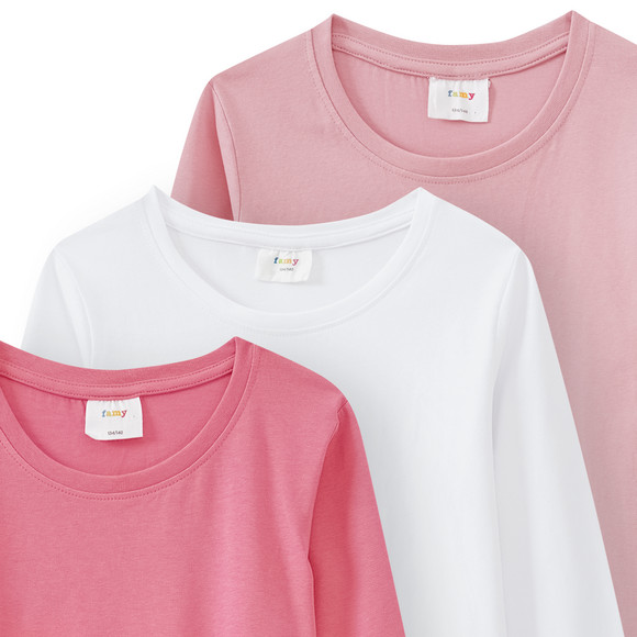 3 Mädchen Langarmshirts in Unifarben