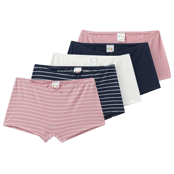 5 meisjes slips met biologisch katoen roze / donkerblauw / wit