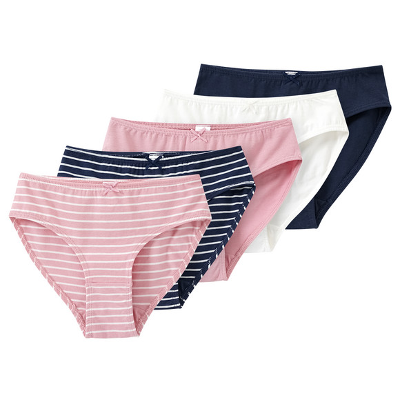 5 Mädchen Slips mit Bio-Baumwolle rosa / dunkelblau / weiss