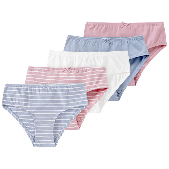 5 Mädchen Slips mit Bio-Baumwolle hellblau / rosa / weiss