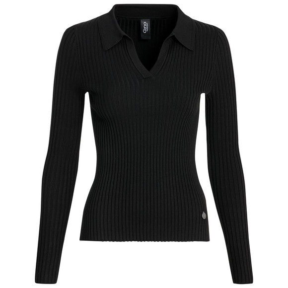 Dames gebreid shirt met polokraag zwart