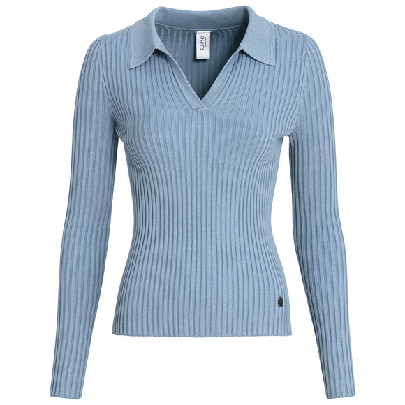 Dames gebreid shirt met polokraag lichtblauw